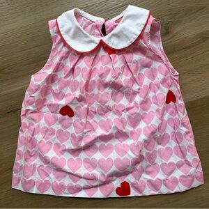 Jacadi Pink White Heart Print Sleeveless Top with Red Accents, Size 18-24M
